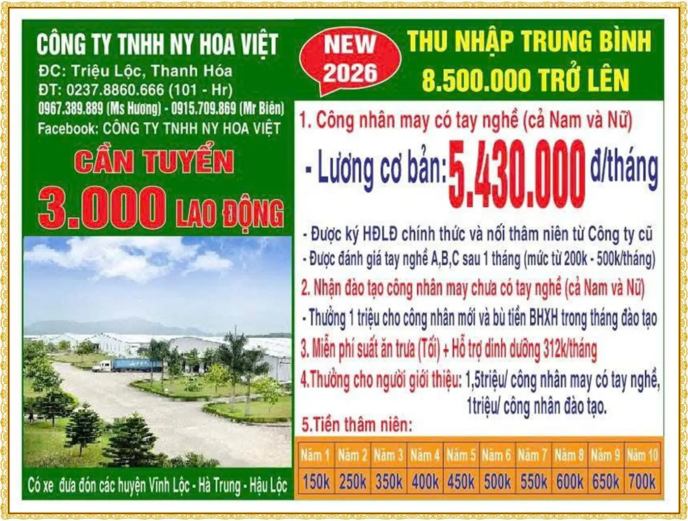 Thanh Hóa tuyển 3000 công nhân may
