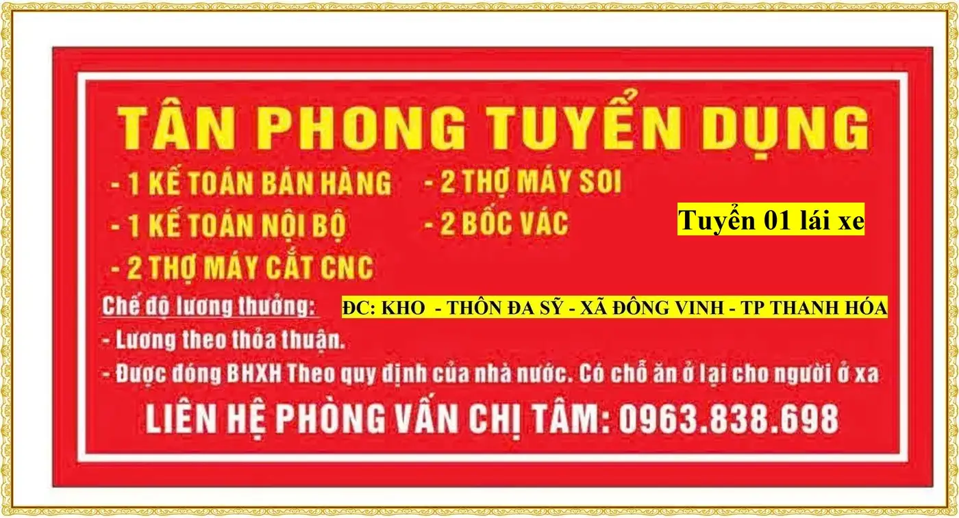 Thanh Hóa tuyển Lái xe, kế toán, bốc vác