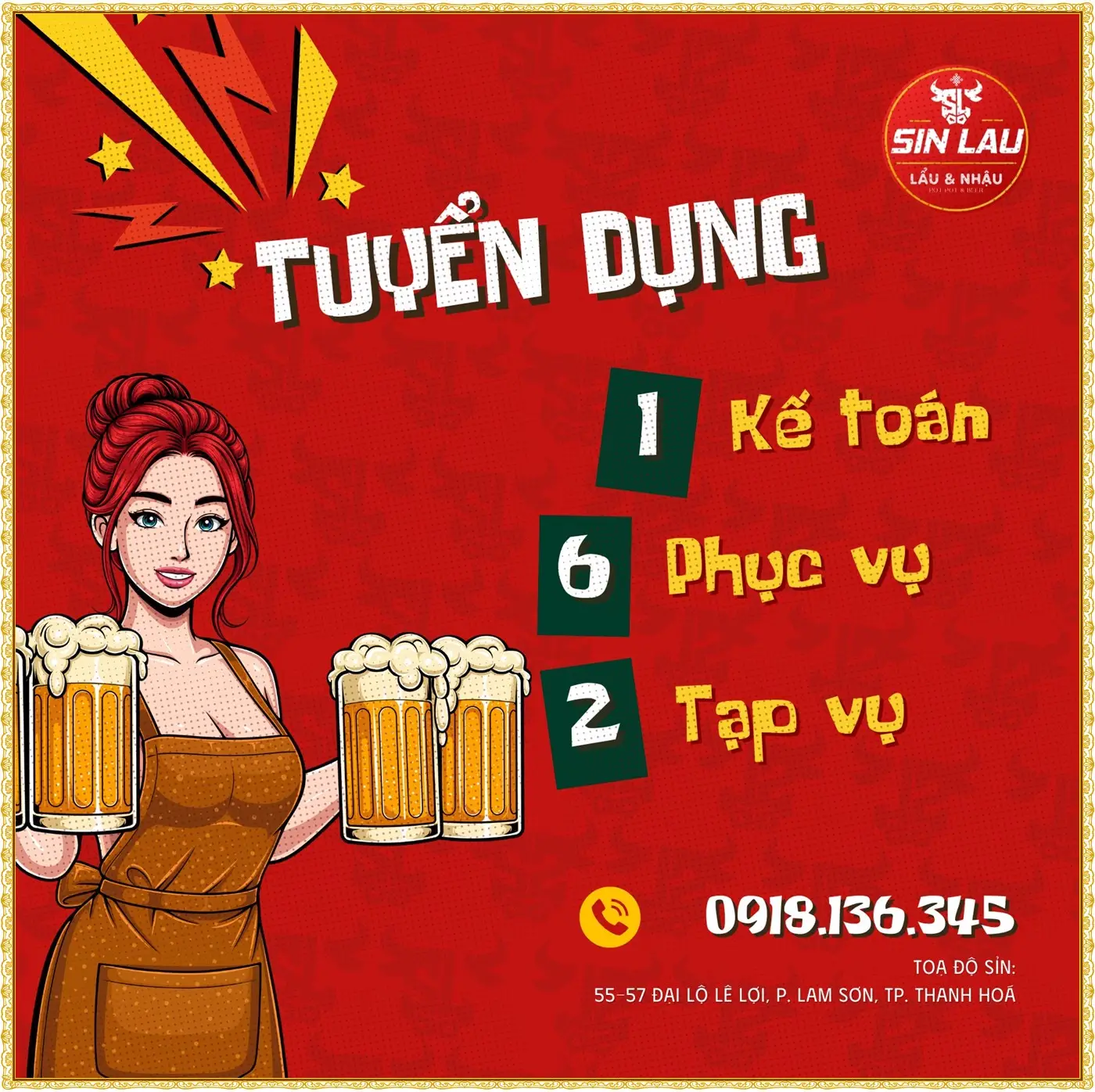 Thanh Hóa tuyển nhân viên kế toán, phục vụ