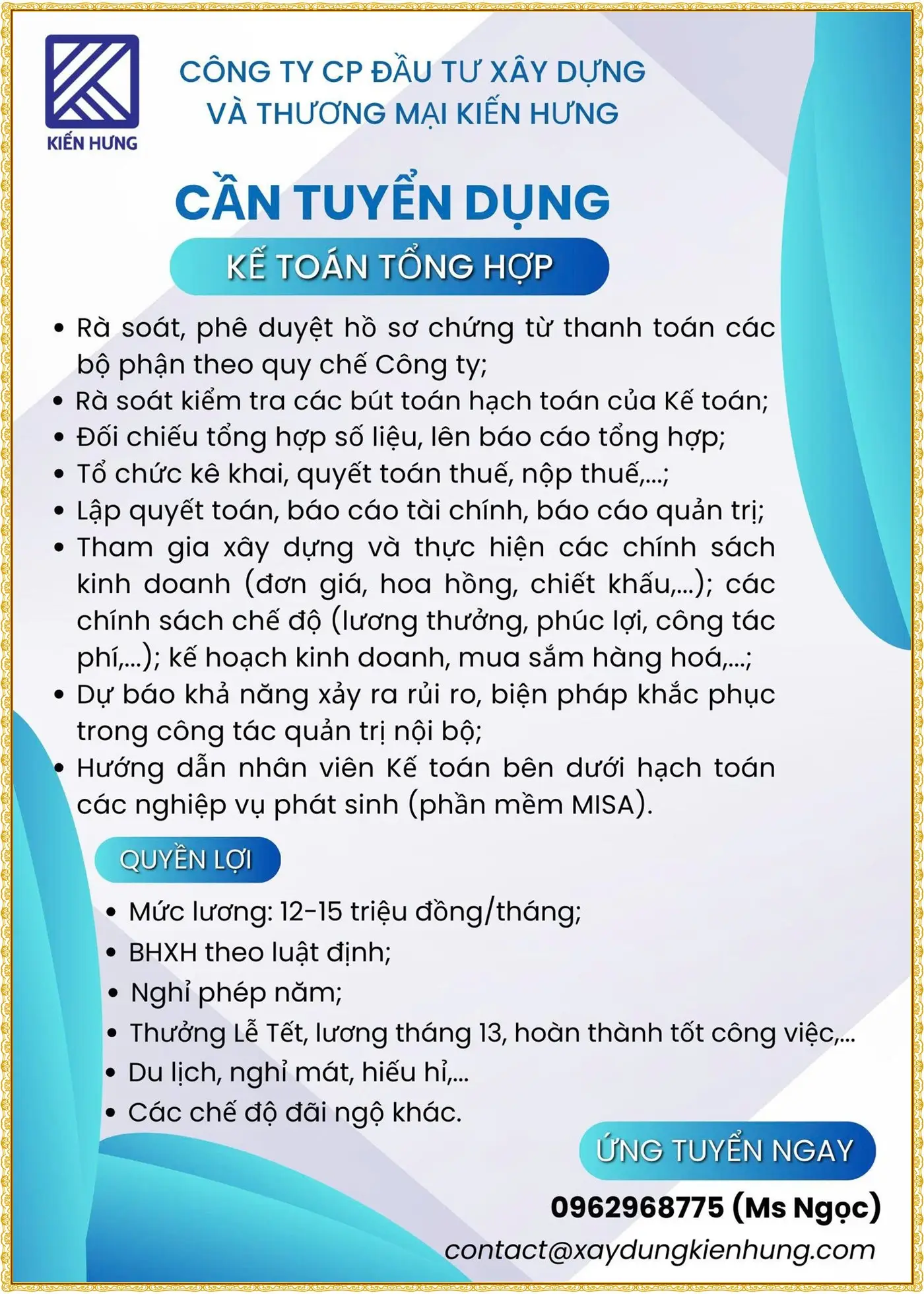 Thanh Hóa tuyển Kế toán tổng hợp
