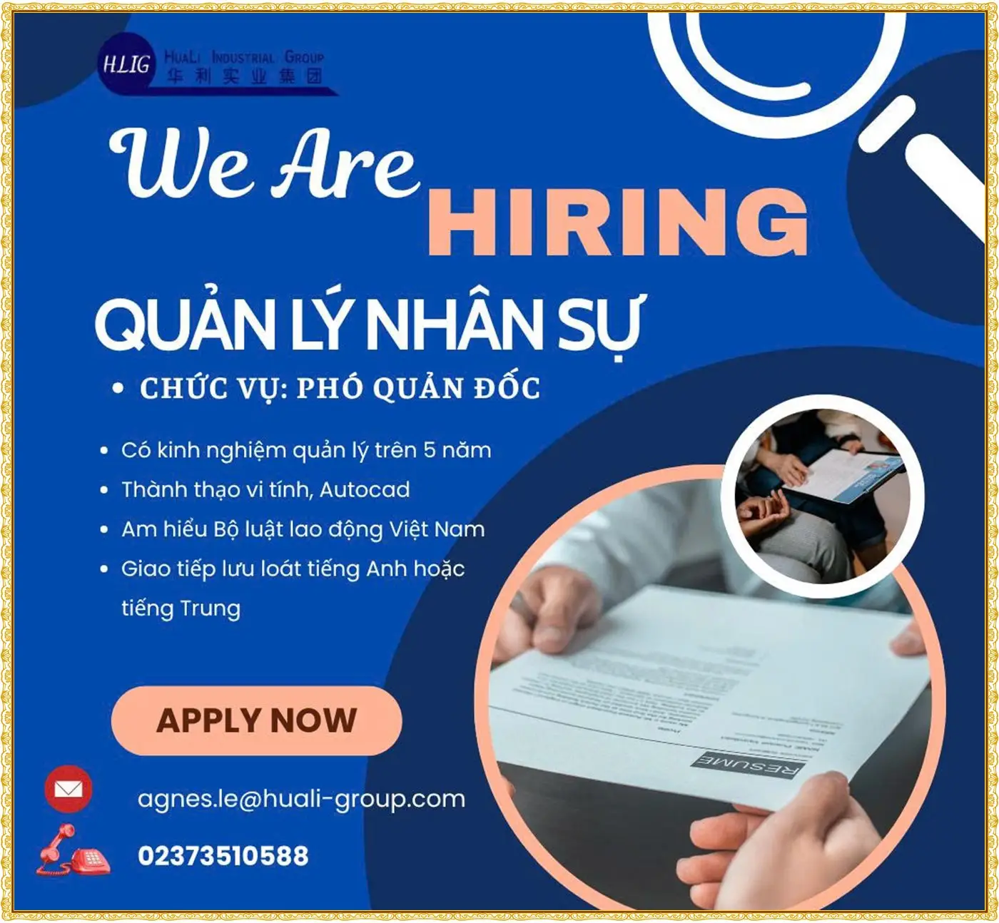 Thanh Hóa tuyển Quản lý nhân sự