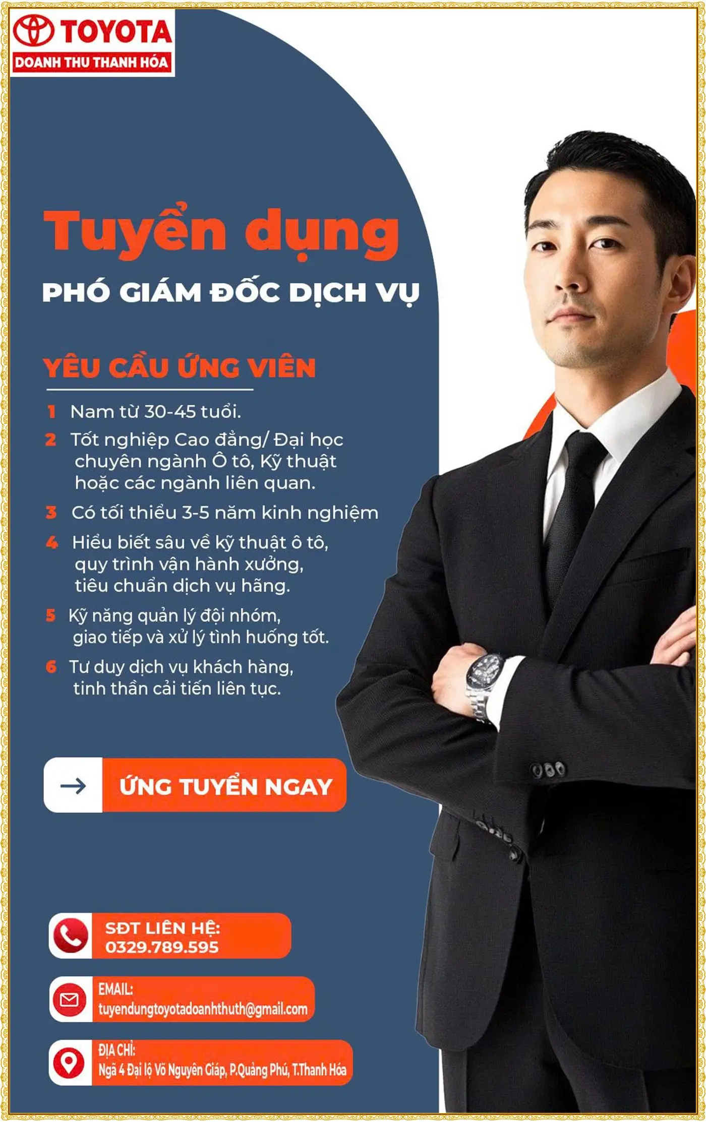 Toyota Thanh Hóa tuyển Phó giám đốc dịch vụ