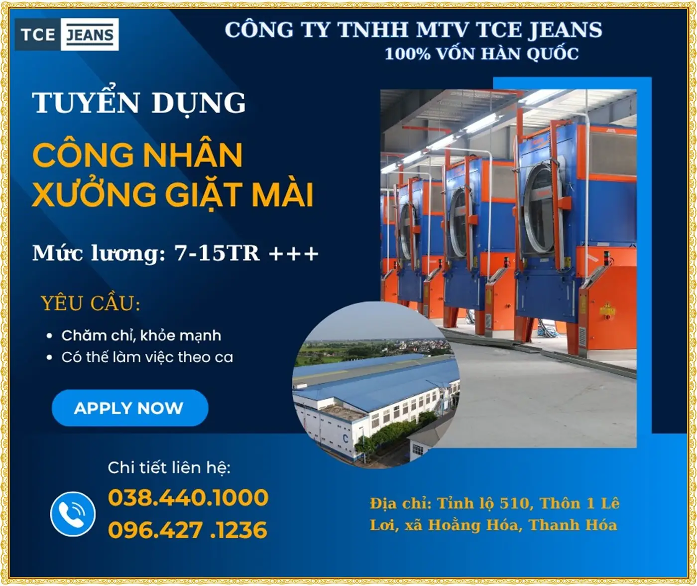 Thanh Hóa tuyển công nhân xưởng giặt mài