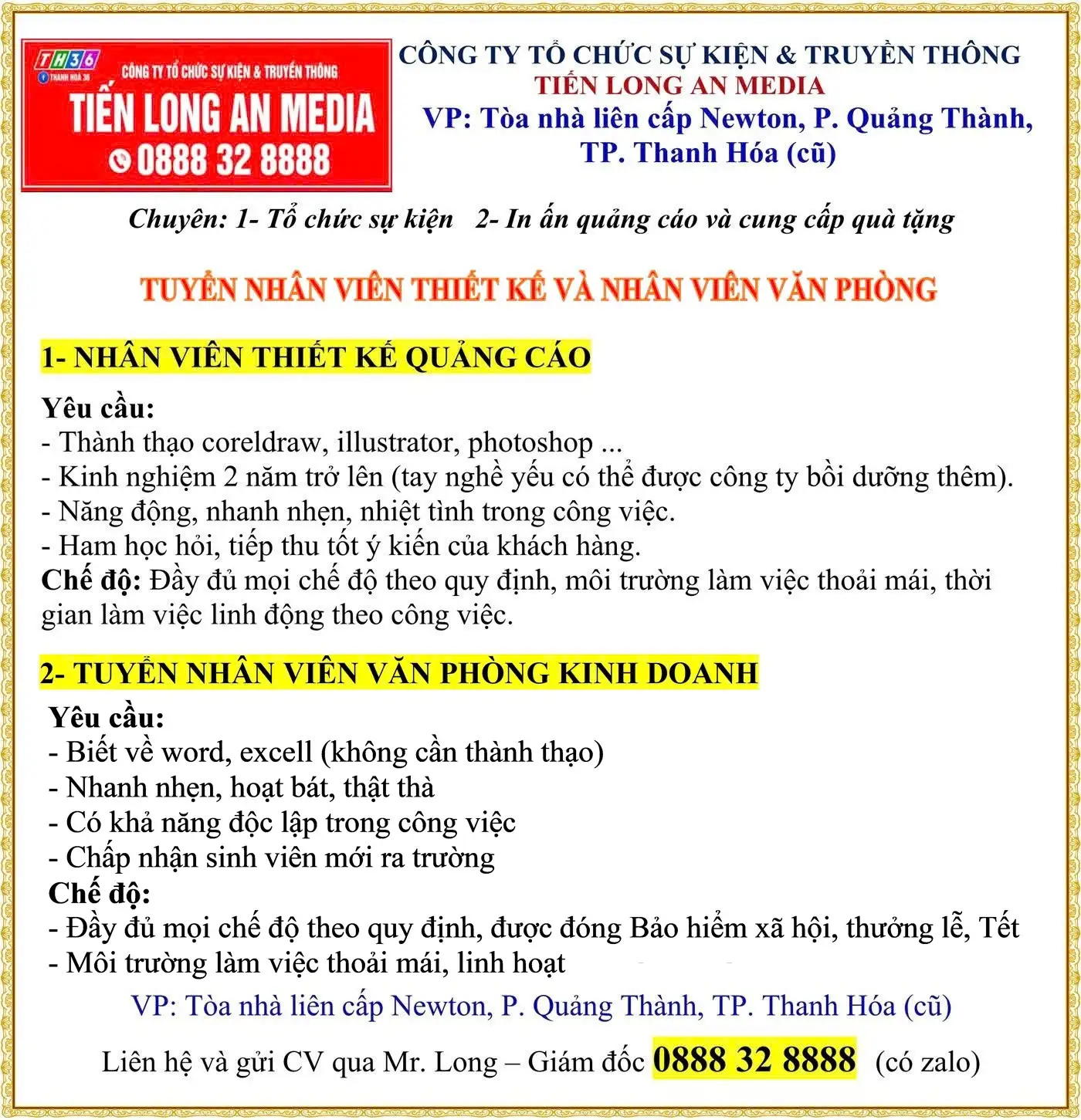 Tuyển nhân viên thiết kế quảng cáo và nhân viên văn phòng